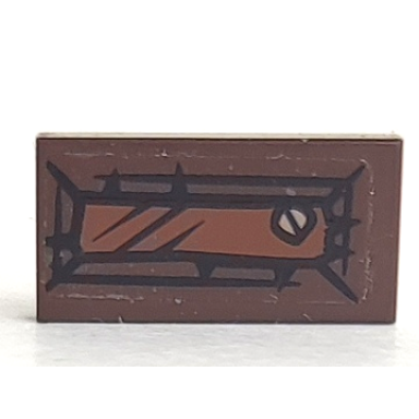 dark brown tile 1 x 2 with reddish brown rectangle and screw pattern sticker - set 79010