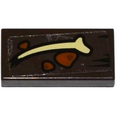 dark brown tile 1 x 2 with bone fragment and orange pebbles pattern sticker - set 79014