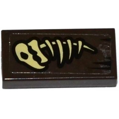 dark brown tile 1 x 2 with animal skeleton pattern sticker - set 79014