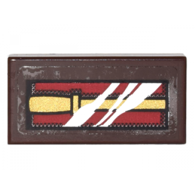 dark brown tile 1 x 2 with box with gold wand on dark red background with reflection pattern sticker - set 10217