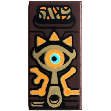 dark brown tile 1 x 2 with tablet with gold orange and medium azure eye teardrop and shapes crest of the sheikah pattern the legend of zelda sheikah slate