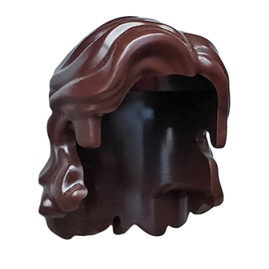 dark brown minifigure hair mid-length wavy with center part and sidelocks
