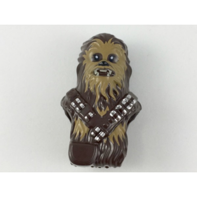 dark brown minifigure head modified sw wookiee with double bandolier and pouch chewbacca with medium nougat face fur and teeth pattern