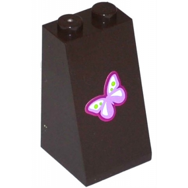 dark brown slope 75 2 x 2 x 3 - solid studs with lavender white lime and magenta butterfly pattern sticker - set 41059