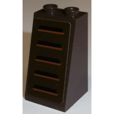 dark brown slope 75 2 x 2 x 3 - solid studs with black and orange vents pattern sticker - set 75058