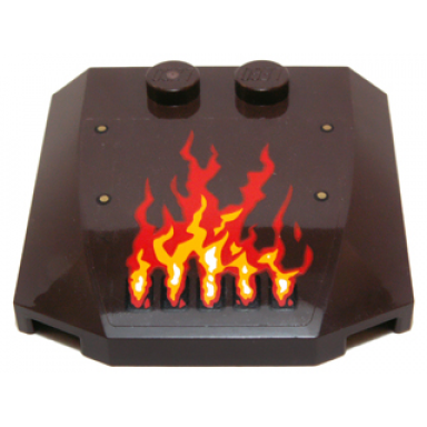dark brown wedge 4 x 4 x 2 3 triple curved with red and yellow fire flames and gold rivets pattern model left sticker - set 70147