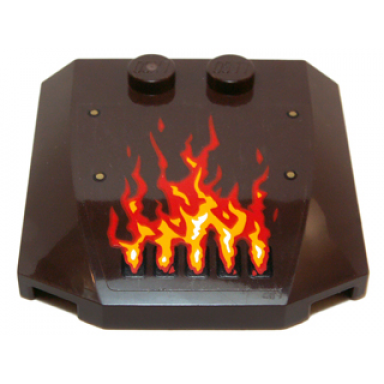 dark brown wedge 4 x 4 x 2 3 triple curved with red and yellow fire flames and gold rivets pattern model right sticker - set 70147