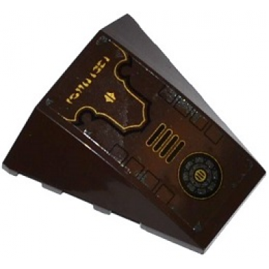 dark brown wedge 4 x 4 triple curved no studs with gold alien characters grille and fan pattern sticker - set 70132