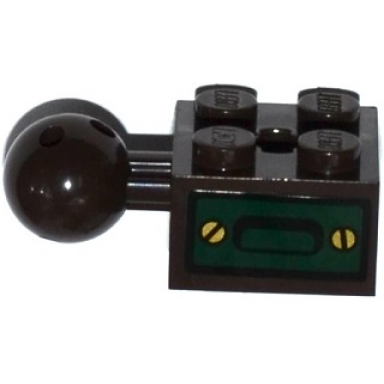 dark brown technic brick modified 2 x 2 with 6 holes ball joint and axle hole with dark green hatch with 2 gold screws pattern sticker - set 70735