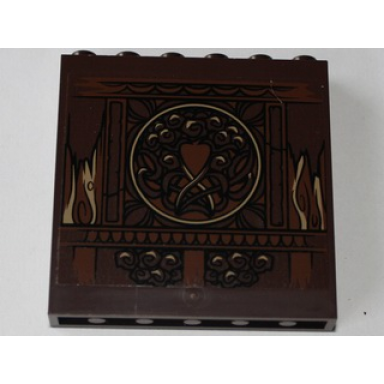 dark brown panel 1 x 6 x 5 with broken planks and medallion pattern sticker - set 79010
