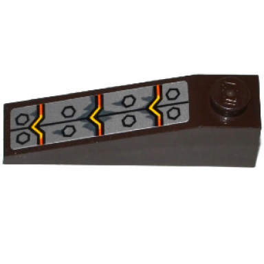 dark brown slope 18 4 x 1 with bolted metal plates and lava pattern sticker - set 70321
