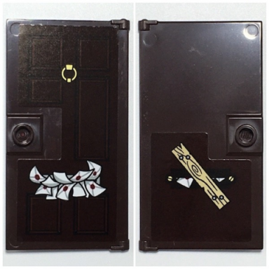dark brown door 1 x 4 x 6 with stud handle with letters in mail slot and nailed board with wood grain on back pattern stickers - set 75968