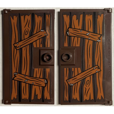 dark brown door 1 x 4 x 6 with stud handle with reddish brown wooden boards and silver nails pattern on both sides stickers - set 76407