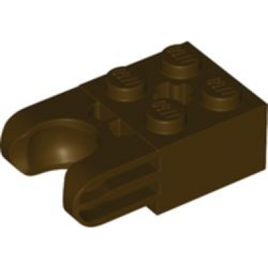 dark brown technic brick modified 2 x 2 with ball socket and axle hole - straight forks with round ends and closed sides
