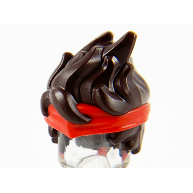 dark brown minifigure hair long and spiky with molded red bandana headband pattern