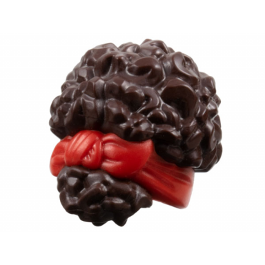 dark brown mini doll hair coiled pulled up with molded red head wrap pattern