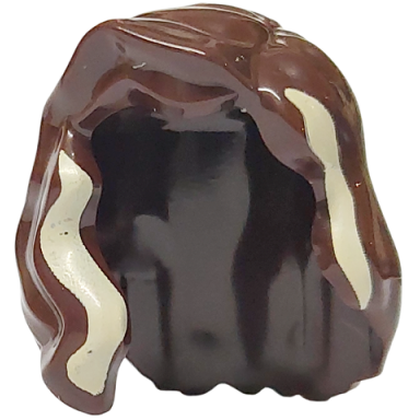 dark brown minifigure hair female mid-length with part over right shoulder with tan medium length highlights pattern