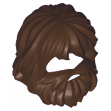 dark brown minifigure hair shaggy with beard and mouth hole