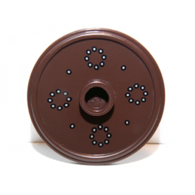 dark brown minifigure shield circular round rimmed face with stud with silver dots pattern