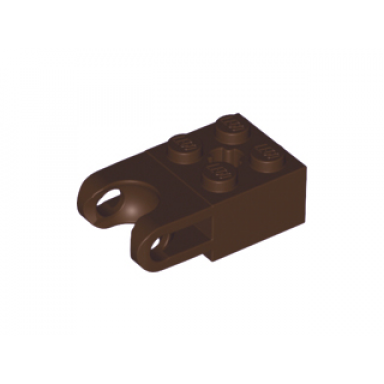 dark brown technic brick modified 2 x 2 with ball socket and axle hole - straight forks with round ends and open sides