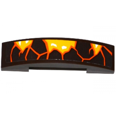 dark brown slope curved 4 x 1 x 2 3 double with orange cracks and lava pattern model left side sticker - set 70321