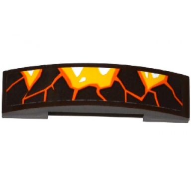 dark brown slope curved 4 x 1 x 2 3 double with orange cracks and lava pattern model right side sticker - set 70321
