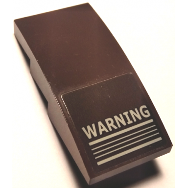 dark brown slope curved 4 x 2 with light bluish gray warning and stripes pattern sticker - set 70632