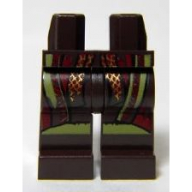 dark brown hips and legs with olive green dark red and gold trim pattern