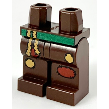 dark brown hips and legs with green belt medium nougat ropes and patches dark red patches pattern