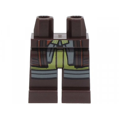dark brown hips and legs with coattails with reddish brown stripes olive green and dark bluish gray shirttails knee wrappings pattern