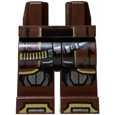 dark brown hips and legs with dual holsters black coattails silver and pearl dark gray knee pads dark tan ammunition belt and toes pattern