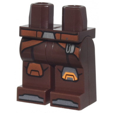 dark brown hips and legs with reddish brown belt and straps silver buckle clasp and shoe tips knee pads pattern