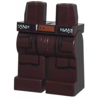 dark brown hips and legs with coat ends pockets black and white waistband and dark orange belt pattern