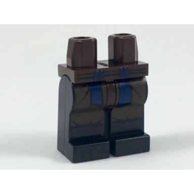 dark brown hips and black legs with pleats and blue sash pattern