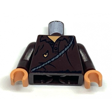 dark brown torso indiana jones tattered shirt with thin rope sash pattern dark brown arms nougat hands