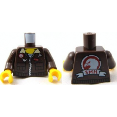 dark brown torso pharaohs quest aviator jacket with eagle and smh pattern on back dark brown arms yellow hands
