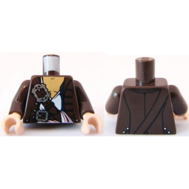 dark brown torso potc jacket over white open shirt with belts and white sash pattern dark brown arms light nougat hands