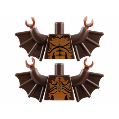 dark brown torso bare chest with black muscles outline and medium nougat fur pattern dark brown arms with wings reddish brown hands