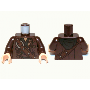 dark brown torso lotr coat with shoulder strap silver buckle and dark green hood pattern dark brown arms light nougat hands