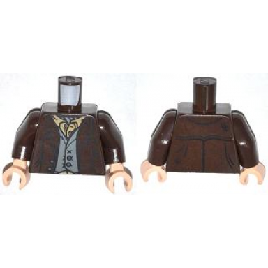 dark brown torso jacket with dark bluish gray vest and dark tan ascot pattern dark brown arms light nougat hands