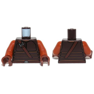 dark brown torso sw vest with dark tan stripes and reddish brown shoulder strap pattern dark orange arms reddish brown hands