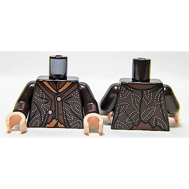 dark brown torso lotr coat tattered with 2 buttons dotted leaves pattern dark brown arms light nougat hands