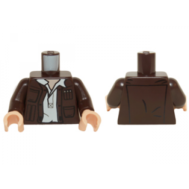 dark brown torso sw open jacket with pockets and gadgets and white open undershirt with collar pattern dark brown arms light nougat hands