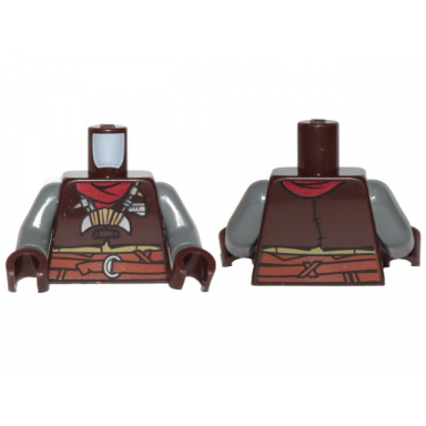 dark brown torso sw vest reddish brown belt dark red scarf and necklace with horns pattern dark bluish gray arms dark brown hands