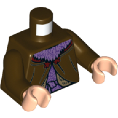 dark brown torso hogwarts robe clasped over medium lavender blouse pattern dark brown arms light nougat hands