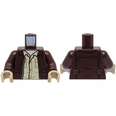 dark brown torso open jacket with pockets silver zipper and gold clasps tan shirt light nougat neck pattern dark brown arms dark tan hands