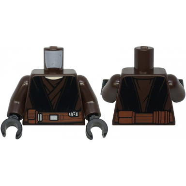 dark brown torso sw jedi robe reddish brown belt with pouches black layers and markings pattern sw anakin clone wars dark brown arms black hands