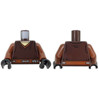 dark brown torso sw jedi robe over tan shirt reddish brown belt with silver lines and details pattern reddish brown arms black hands