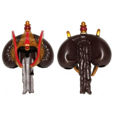 dark brown minifigure hair bun with braid and gold hood with royal insignia pattern sw queen amidala