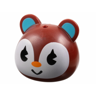 minifigure head modified squirrel cub with ears with molded medium azure auricles and printed white face black eyes and orange nose pattern